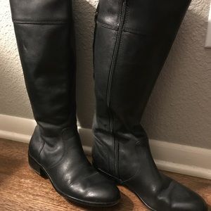 Black wide calf leather boots